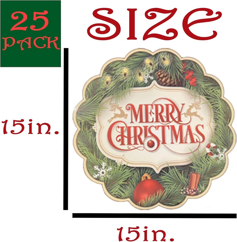 BASHOUT Christmas Paper Placemats, 15 Inch Glossy Paper Holiday Disposable Placemats, Set of 25 pcs Merry Christmas or Family, Friends, School and Corporate Holiday Lunch or Dinner. - Image 2